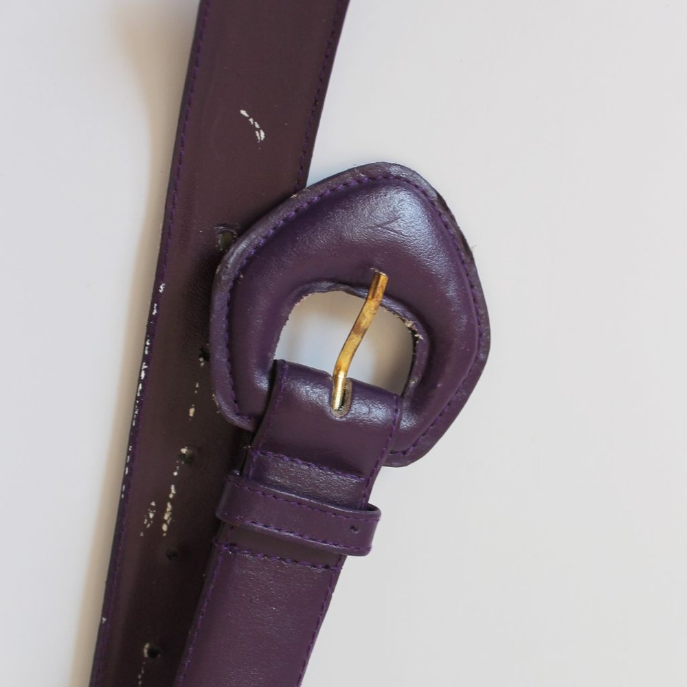 80's Vintage Genuine Leather Purple Waist Belt 34"